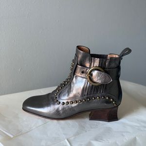 Coach Silver metallic booties with grommet details